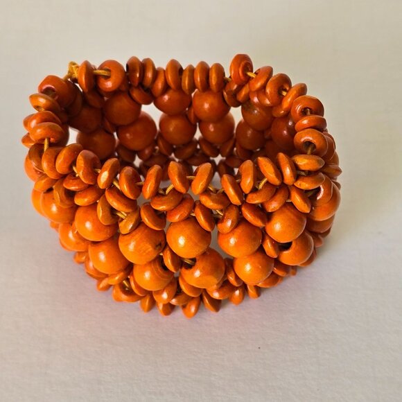 Stretch Bracelet Women Orange Handmade Vibrant Colorful Beaded Wooden Wood Boho - Picture 9 of 12